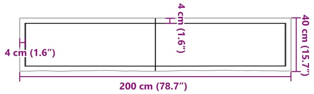 Πάγκος Μπάνιου Σκούρο Καφέ 200x40x(2-6) εκ. Επεξεργ. Μασίφ Ξύλο - Γκρι