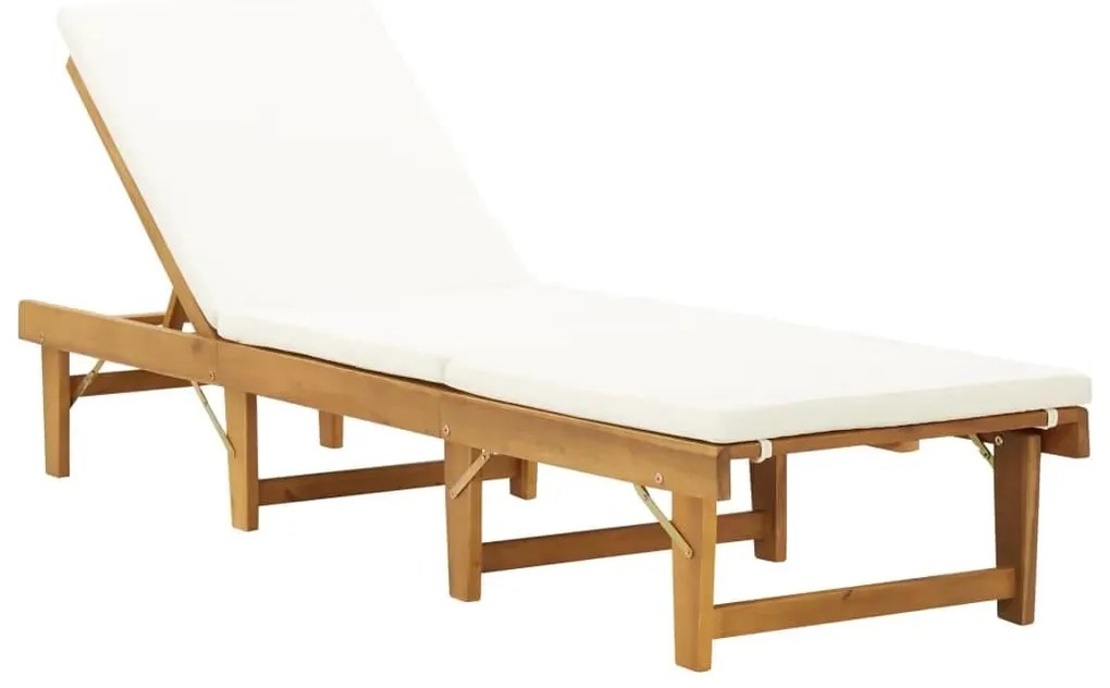 vidaXL Ξαπλώστρα Πτυσσόμενη Κρεμ από Μασίφ Ξύλο Ακακίας με Μαξιλάρι