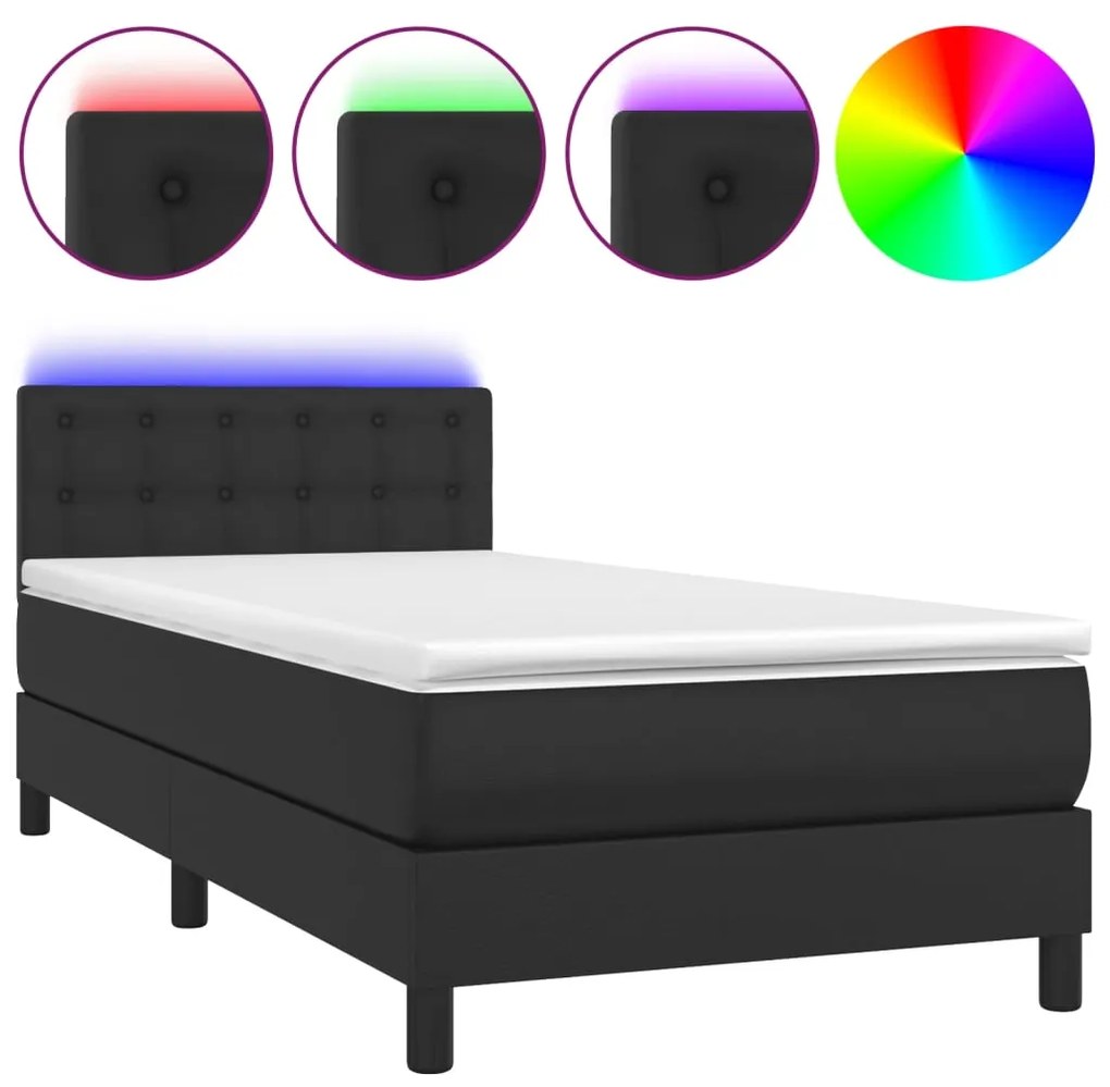 ΚΡΕΒΑΤΙ BOXSPRING ΜΕ ΣΤΡΩΜΑ &amp; LED ΜΑΥΡΟ 90X190 ΕΚ. ΣΥΝΘ. ΔΕΡΜΑ 3134195