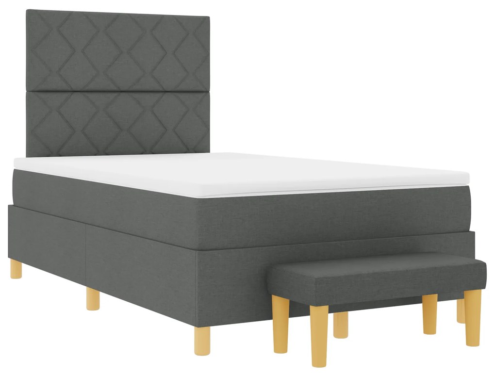vidaXL κρεβάτι Box Spring με στρώμα & παγκάκι Σκούρο Γκρι 120x190 εκ Ύφασμα
