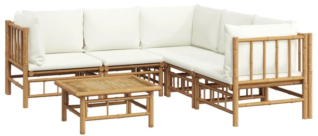 vidaXL Σαλόνι Κήπου Σετ 6 τεμ. από Μπαμπού με Λευκά Κρεμ Μαξιλάρια