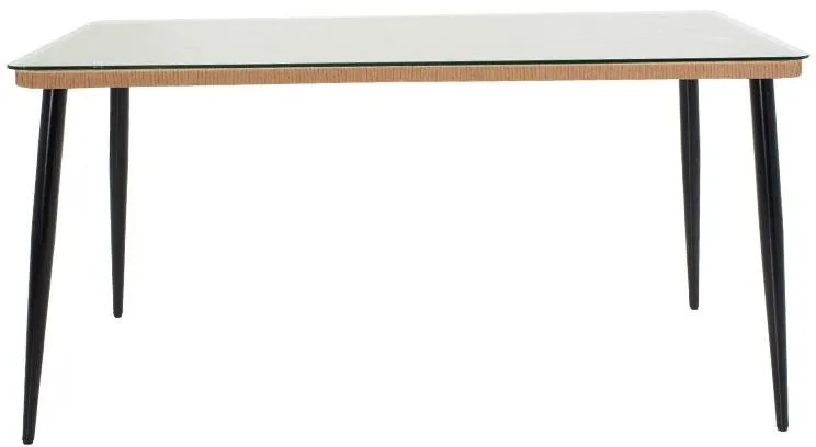 Τραπέζι Naoki μέταλλο μαύρο-pe φυσικό-γυαλί 160x90x78εκ 160x90x78 εκ.