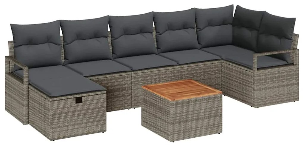 vidaXL Σετ Καναπέ Κήπου με μαξιλάρι 8 pcs Γκρι Πολυ ράταν
