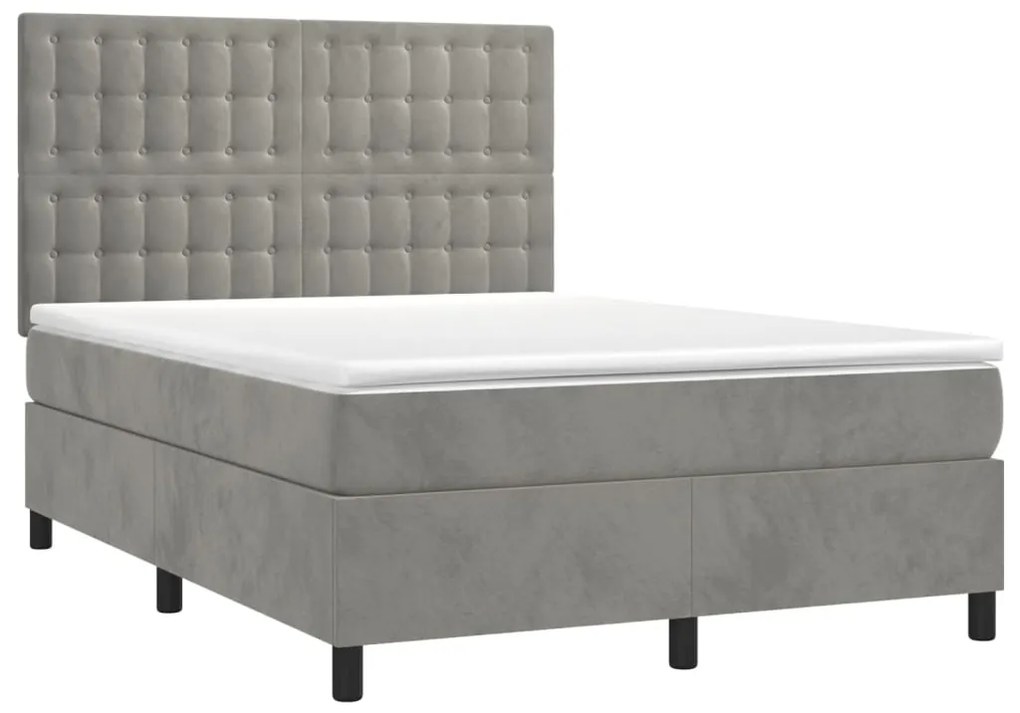 Κρεβάτι Boxspring με Στρώμα Ανοιχτό Γκρι 140x200 εκ. Βελούδινο - Γκρι