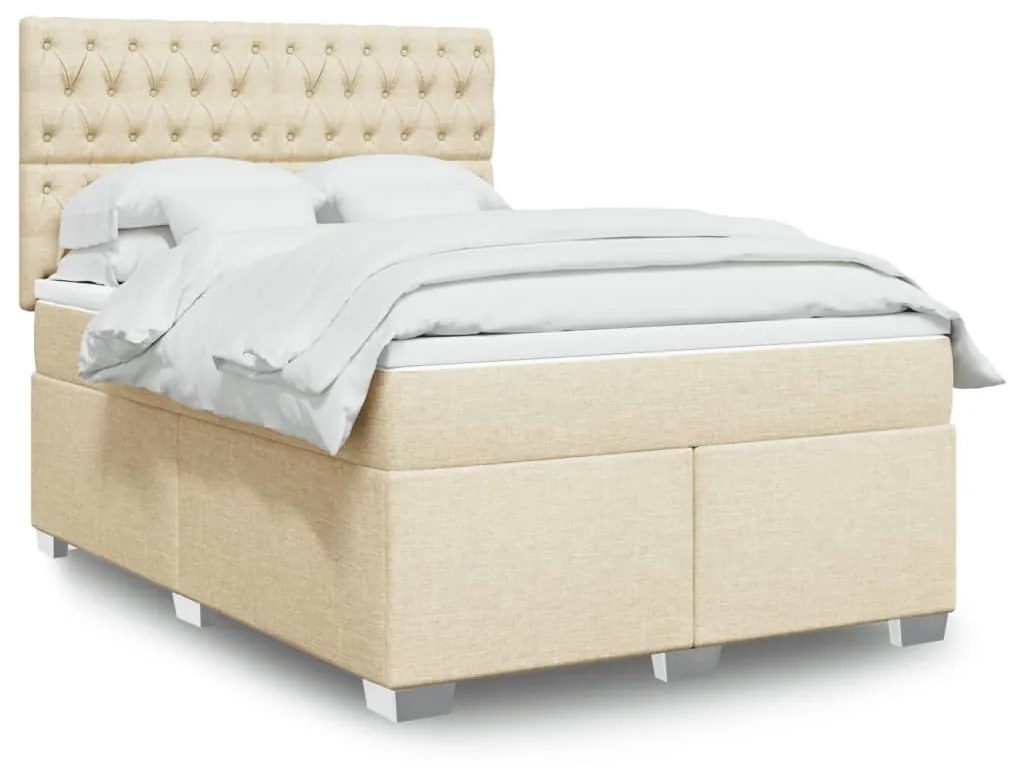 vidaXL Κρεβάτι Boxspring με Στρώμα Κρεμ 140x190 εκ. Υφασμάτινο