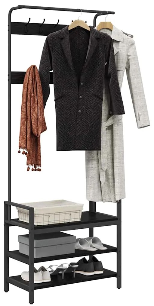 vidaXL Κρεμάστρα Μαύρη Οξυά 75 x 34 x 184 εκ Επεξεργασμένο ξύλο