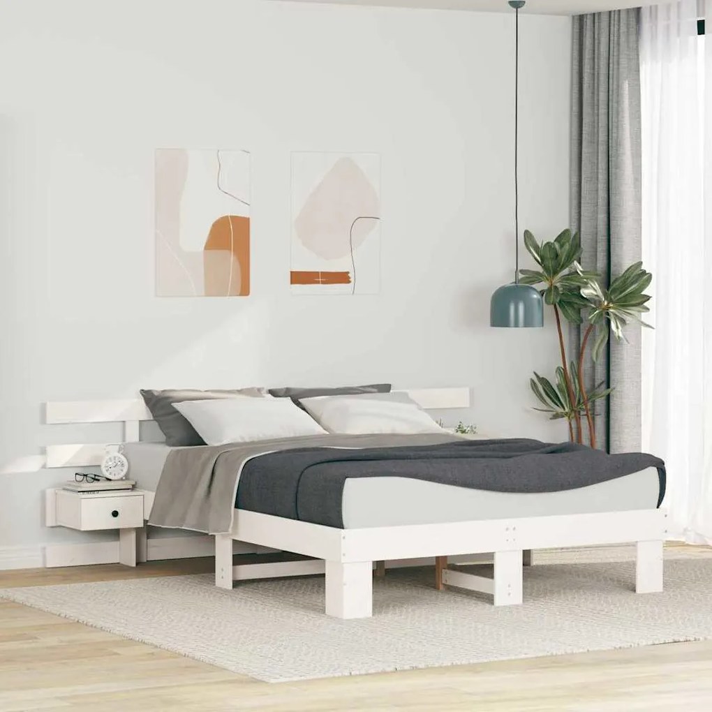 vidaXL Σκελετός Κρεβατιού με συρτάρι Λευκό 140 x 200 cm