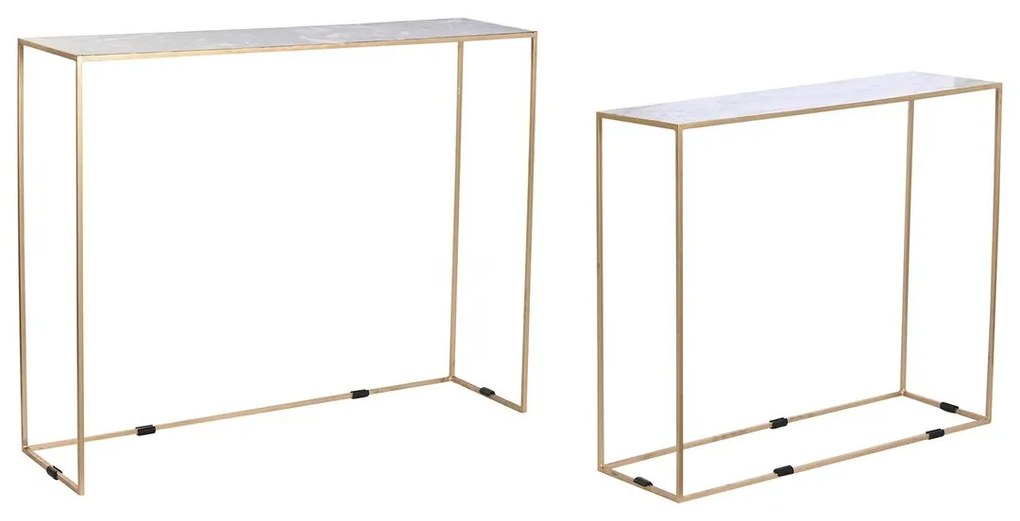 Σετ με 2 τραπέζια DKD Home Decor Λευκό Μαύρο Χρυσό 100 x 28 x 80 cm