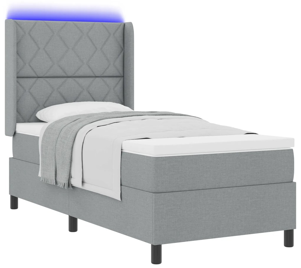 vidaXL Κρεβάτι με Ελατήριο και Στρώμα & LED Ανοιχτό Γκρι 100x200 εκ. Ύφασμα