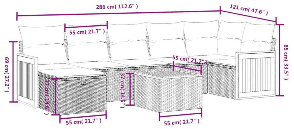 vidaXL Σαλόνι Κήπου Σετ 8 Τεμαχίων Γκρι Συνθετικό Ρατάν με Μαξιλάρια