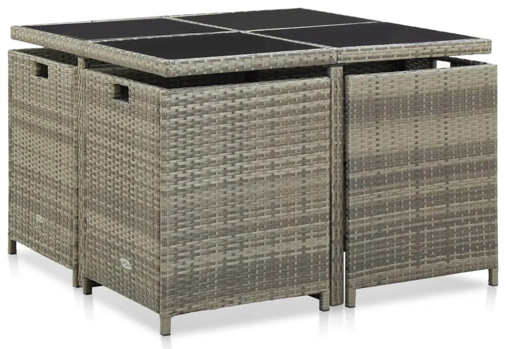 vidaXL Σετ Τραπεζαρίας Εξ. Χώρου 9 τεμ. Γκρι Συνθ. Ρατάν με Μαξιλάρια