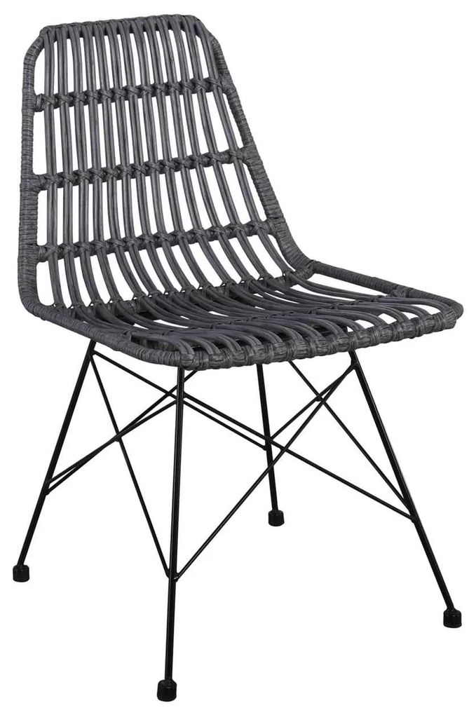 Καρέκλα SALSA Μεταλική Μαύρη/Wicker Γκρι 48x59x80cm (Σετ 4 ΤΕΜ)