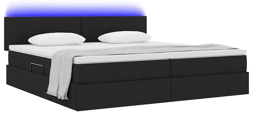 vidaXL Κρεβάτι με αποθηκευτικό χώρο και LED Μαύρο 200 x 200 cm