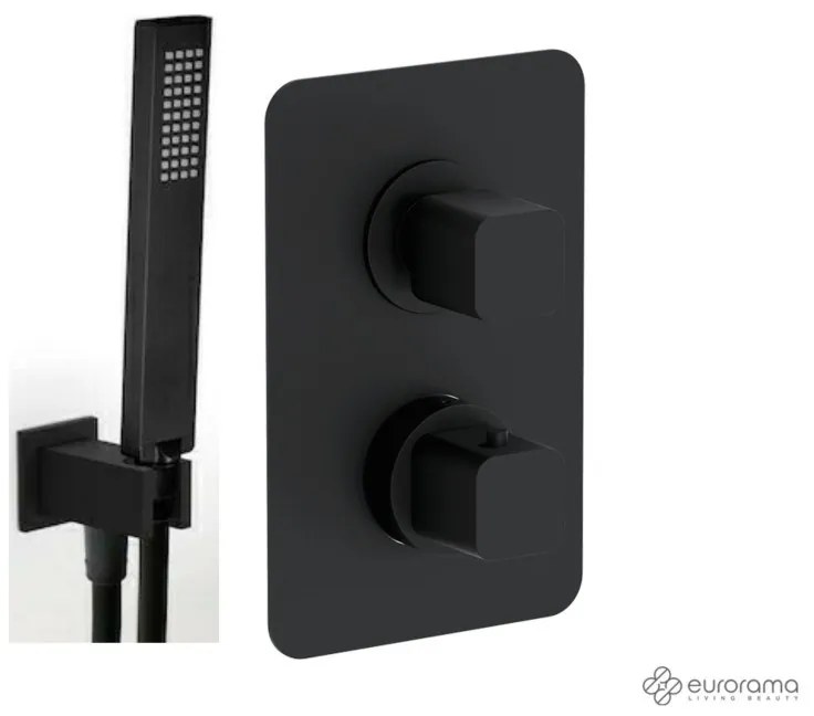 Eurorama QUADRA Thermo Black matt Παροχή νερού+Θερμοστατικός μίκτης εντοιχισμού 2 ή 3 εξόδων με εκτροπέα
