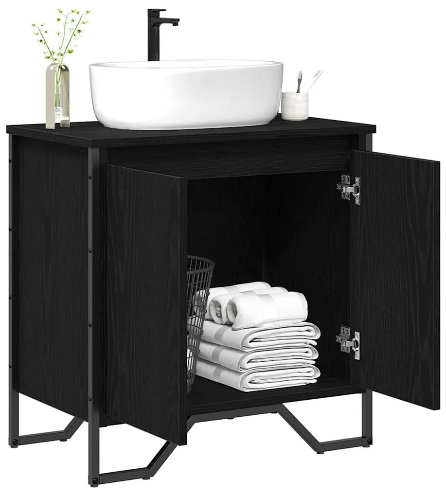 vidaXL Ντουλάπα Νιπτήρα Mπάνιου με πόρτα Μαύρη Οξυά 60 x 35 x 60 εκ.