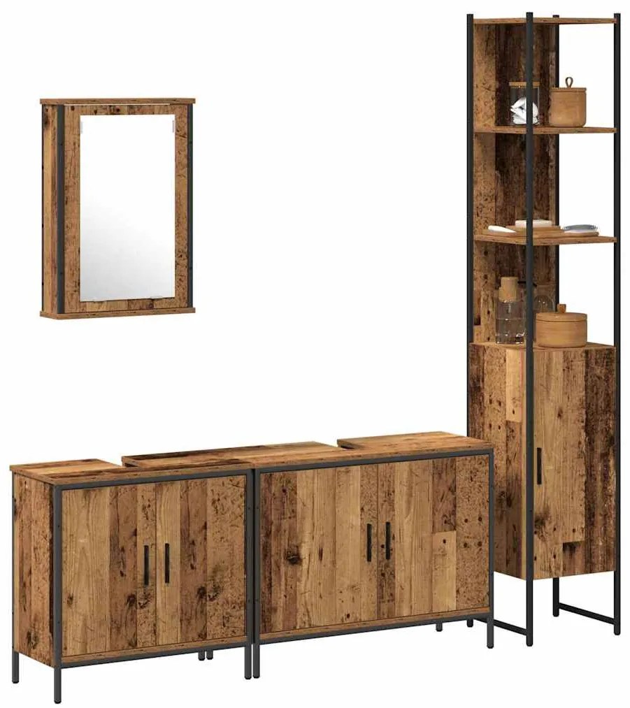 vidaXL Σετ Επίπλων Μπάνιου με ράφι 4 pcs Καφέ 33 x 33 x 185.5 εκ