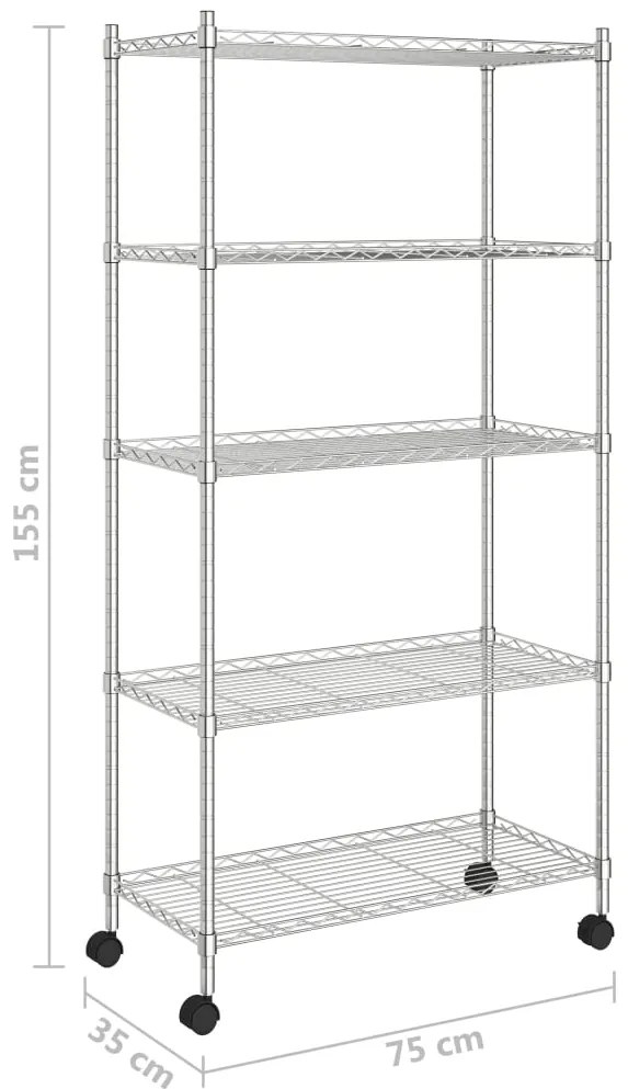 vidaXL Ραφιέρα 5 Επιπέδων με Τροχούς Χρωμέ 75x35x155 εκ. 250 κ.