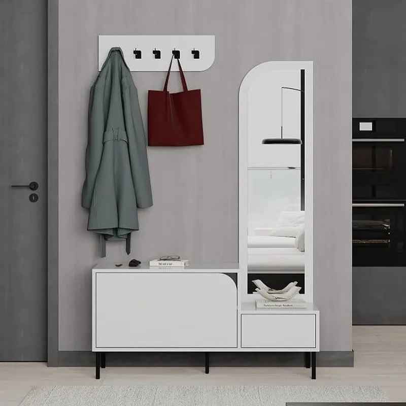 Megapap Έπιπλο Εισόδου Mila Με Κρεμάστρα Λευκό 120x37x171,6εκ.
