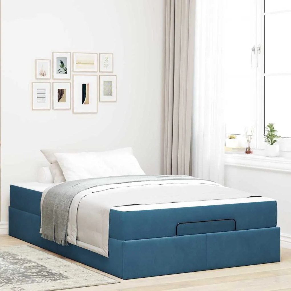 vidaXL Σκελετός Κρεβατιού με στρώμα Μπλε 120 x 200 cm Βελούδο