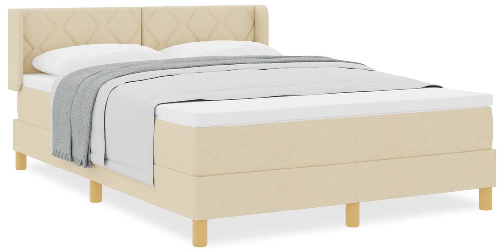 vidaXL Κρεβάτι Box Spring με Στρώμα - Κρεμ, 160 x 200 cm, Ύφασμα
