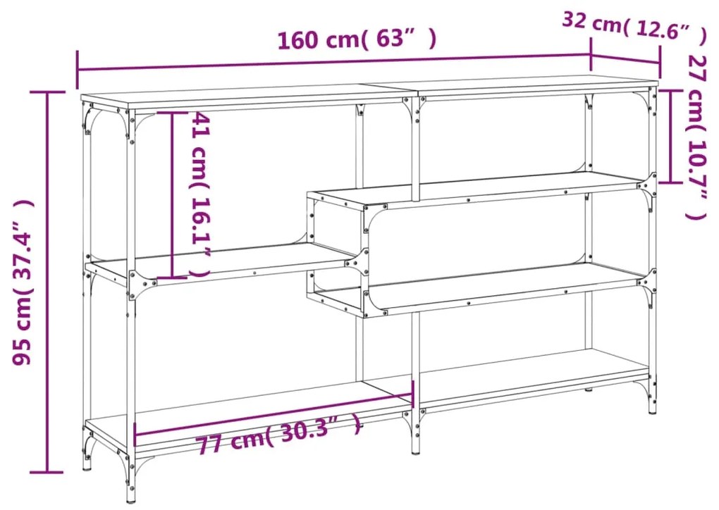 Τραπέζι Κονσόλα Γκρι Sonoma 160x32x95 εκ. Επεξεργασμένο Ξύλο - Γκρι