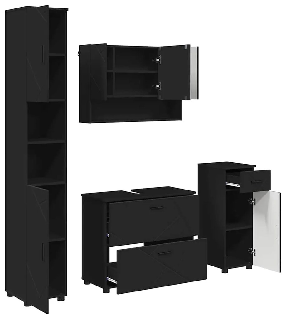 vidaXL Σετ Επίπλων Μπάνιου με συρτάρι 4 pcs Μαύρο 30 x 35 x 192 εκ.
