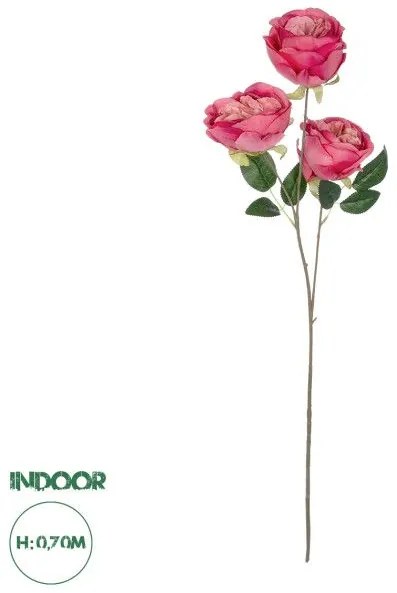 Artificial Garden HOT PINK ROSE BRANCH 21139 Τεχνητό Διακοσμητικό Κλαδί έντονο Ροζ Τριαντάφυλλο Y70cm Globostar 21139 Φούξια