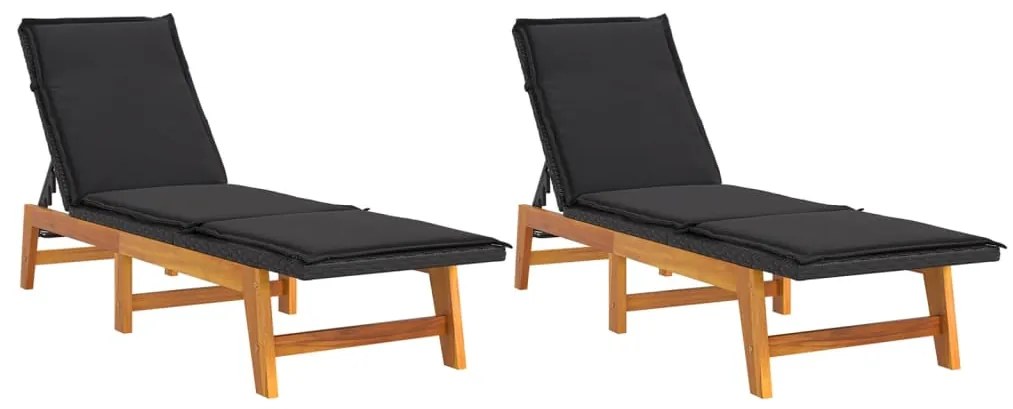 vidaXL Ξαπλώστρες 2 τεμ. Συνθ. Ρατάν &amp; Μασίφ Ξύλο Ακακίας με Μαξιλάρια