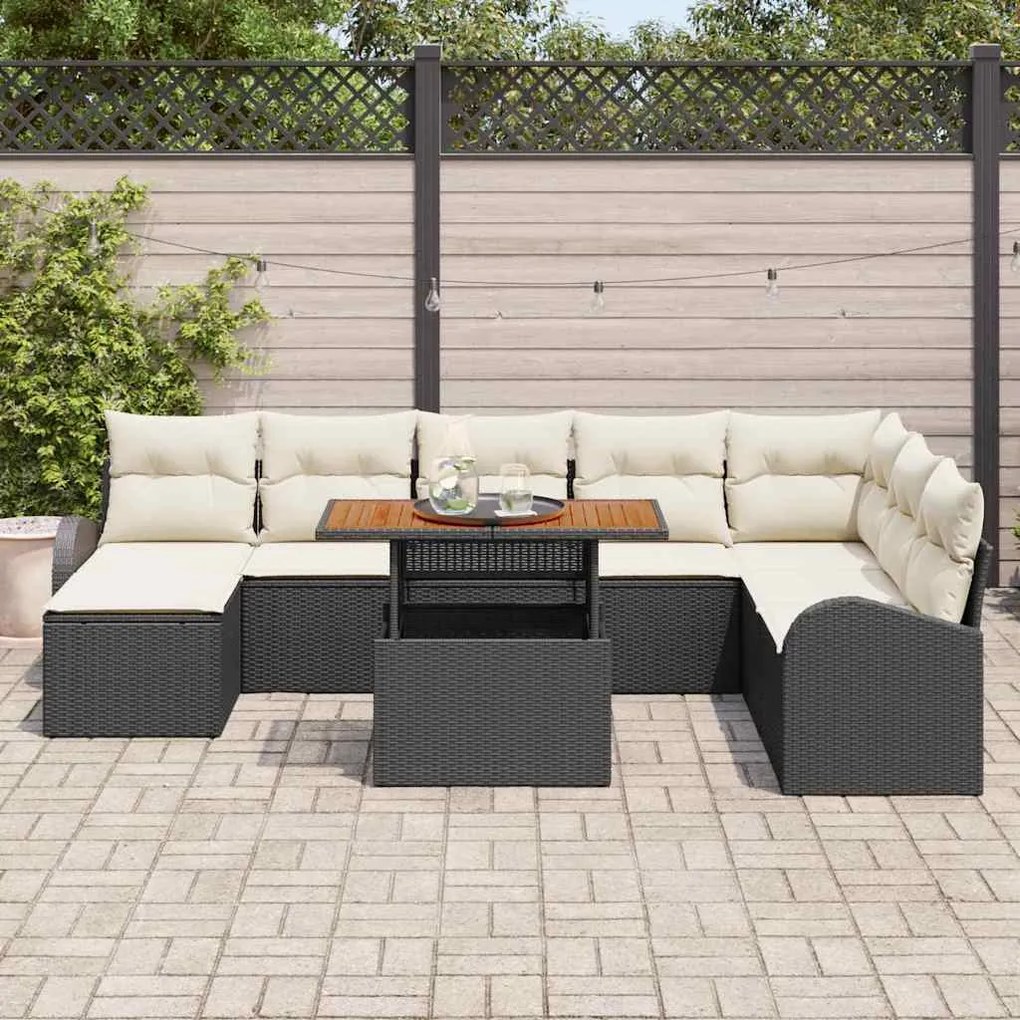 vidaXL Σετ Καναπέ Κήπου με αποθήκευση 9 pcs Μαύρο Πολυ ράταν