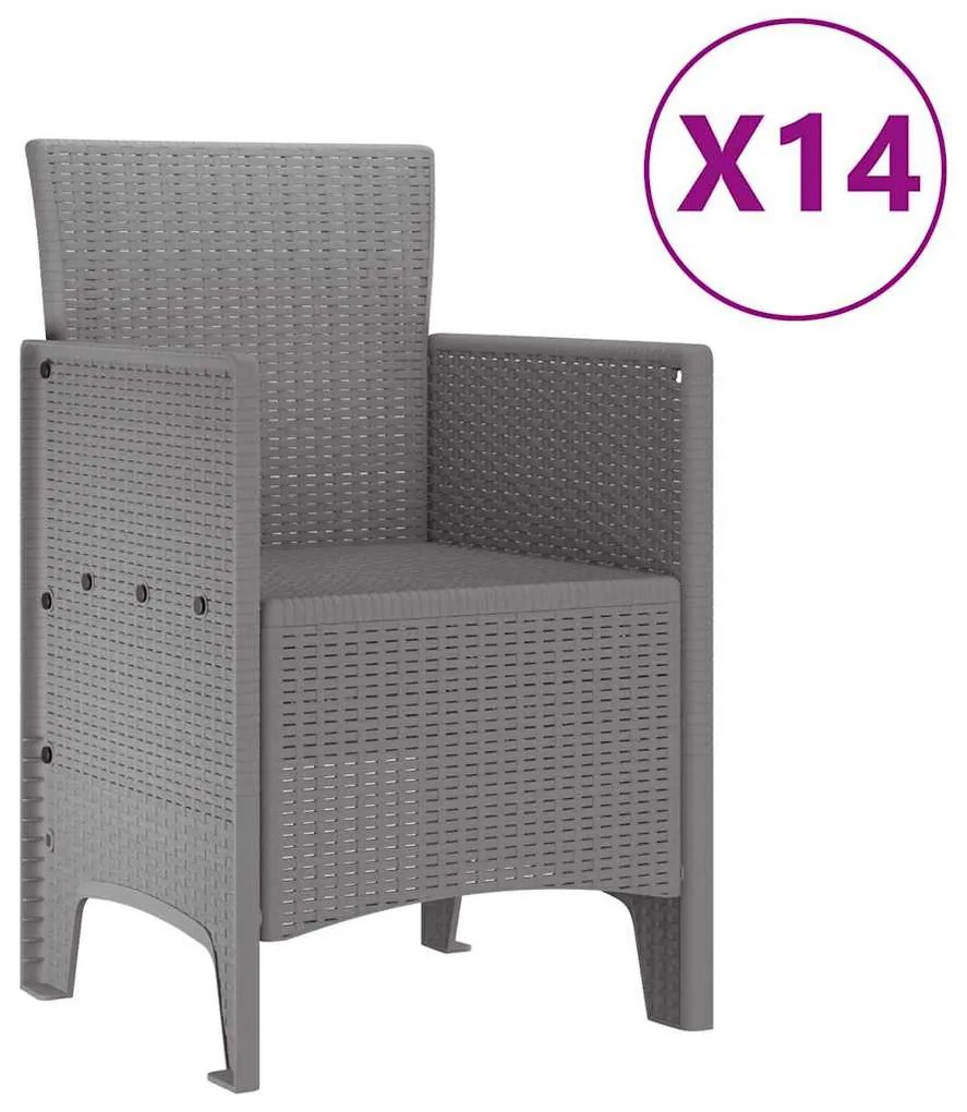 vidaXL Σέτ φαγητού για κήπο 15 pcs Ανοιχτό γκρι Rattan Polt