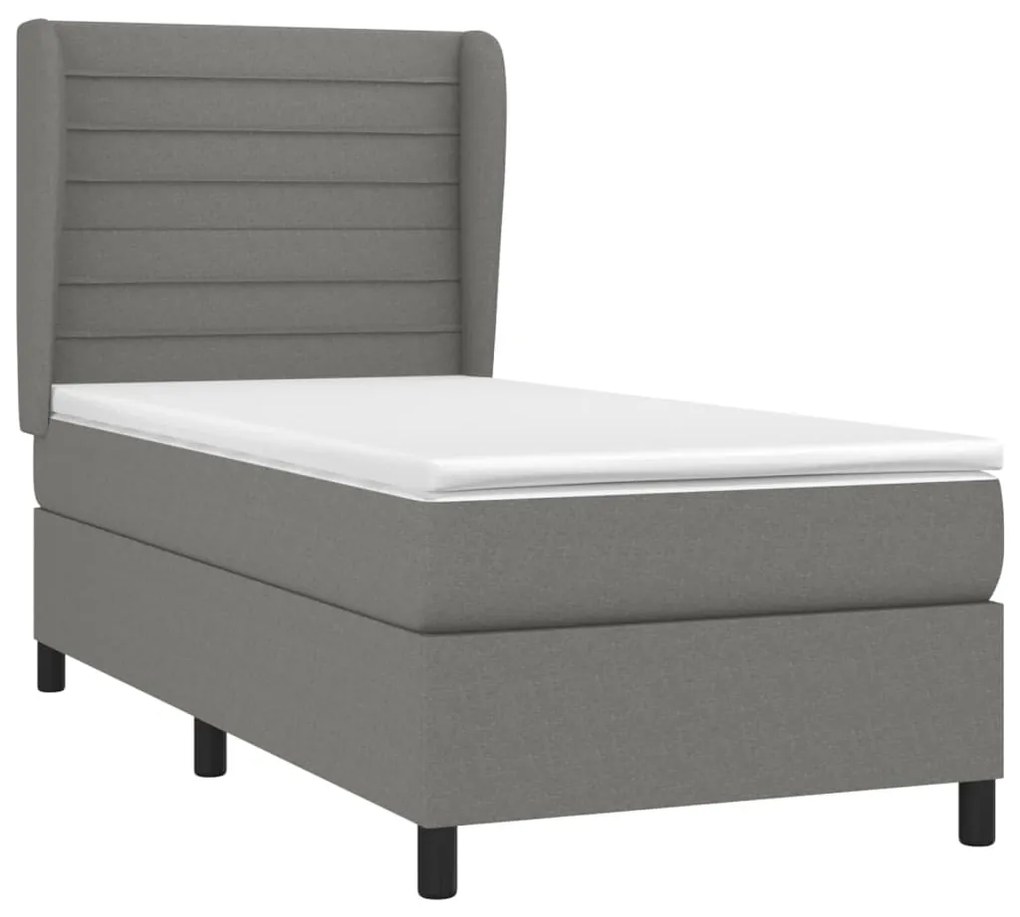 vidaXL Κρεβάτι Boxspring με Στρώμα Σκούρο Γκρι 90x200 εκ. Υφασμάτινο