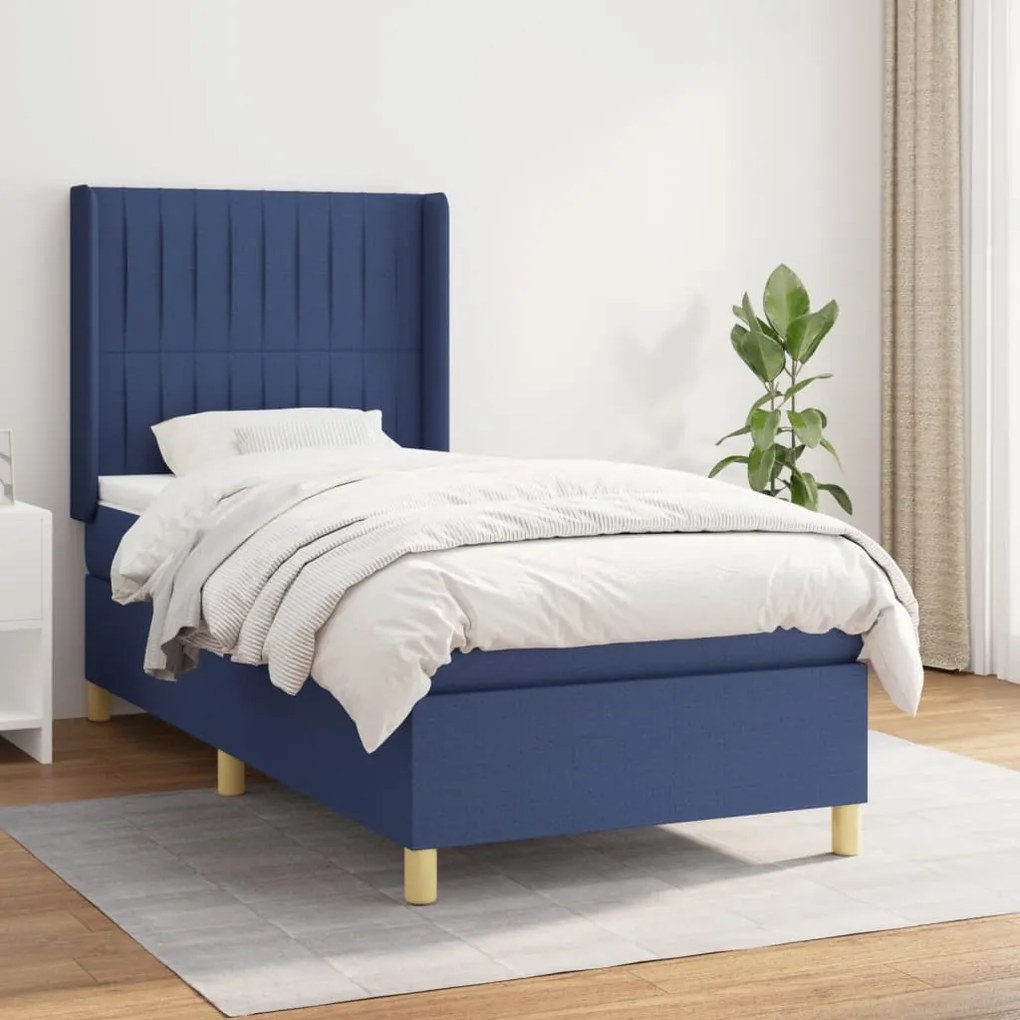 vidaXL Κρεβάτι Boxspring με Στρώμα Μπλε 80x200 εκ. Υφασμάτινο