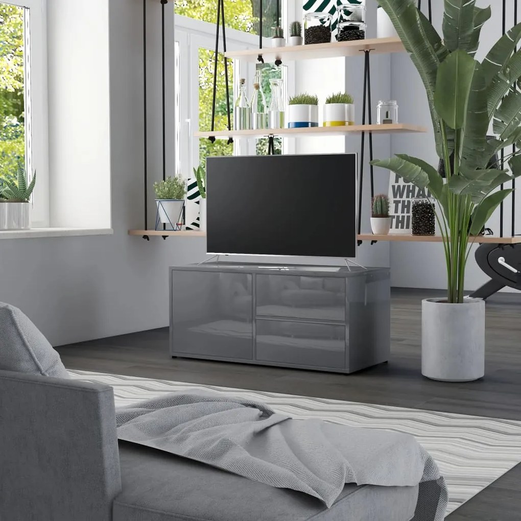 vidaXL Έπιπλο Τηλεόρασης Γυαλιστερό Γκρι 80x34x36 εκ. Μοριοσανίδα