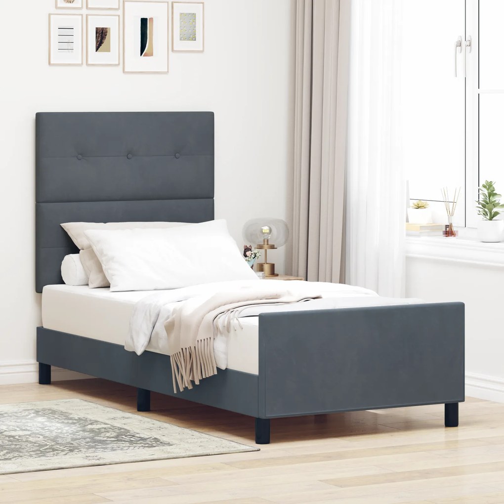 vidaXL Κρεβάτι Σκελετός Σκούρο Γκρι 90x190 εκ. Βελούδο