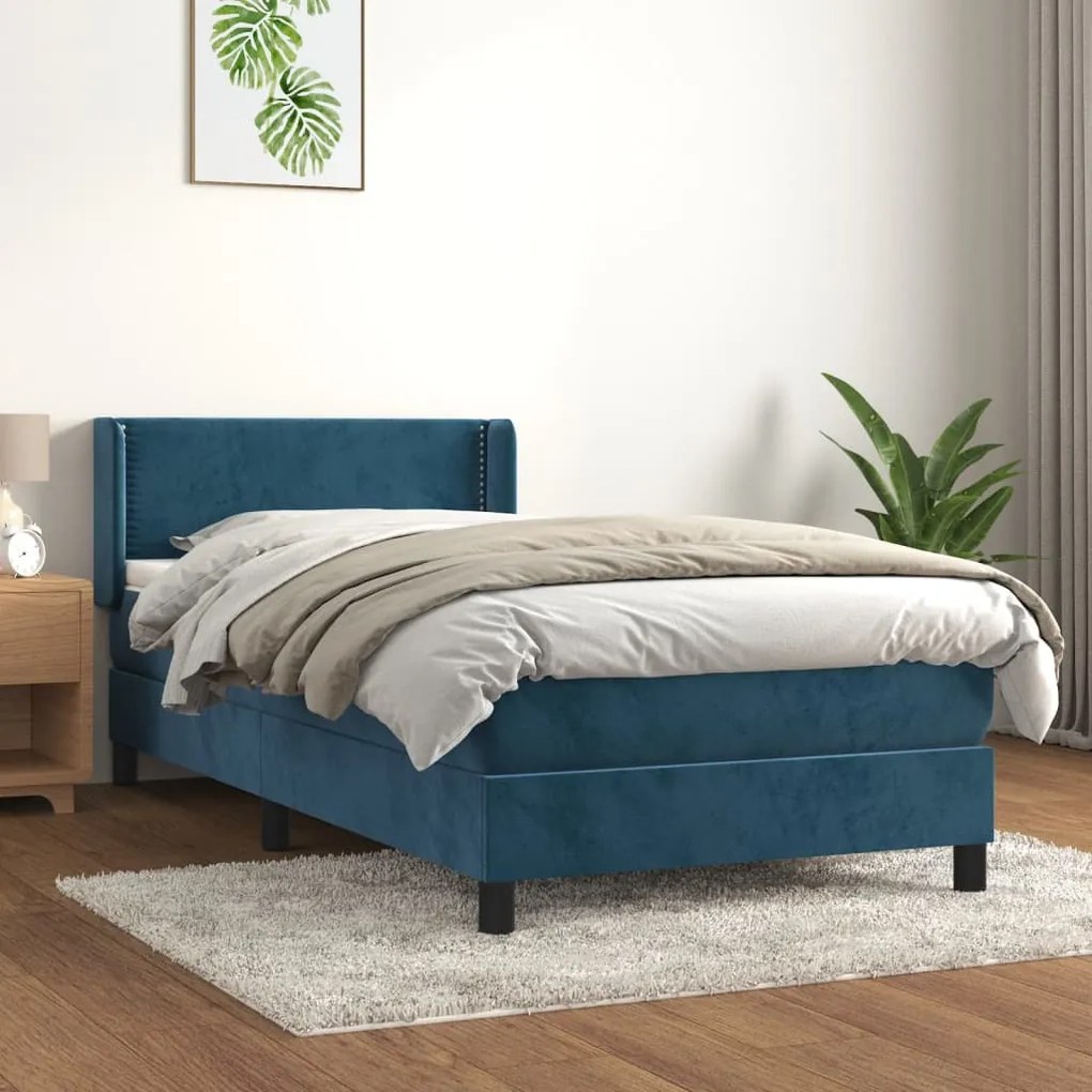 Κρεβάτι Boxspring με Στρώμα Σκούρο Μπλε 100x200 εκ. Βελούδινο - Μπλε