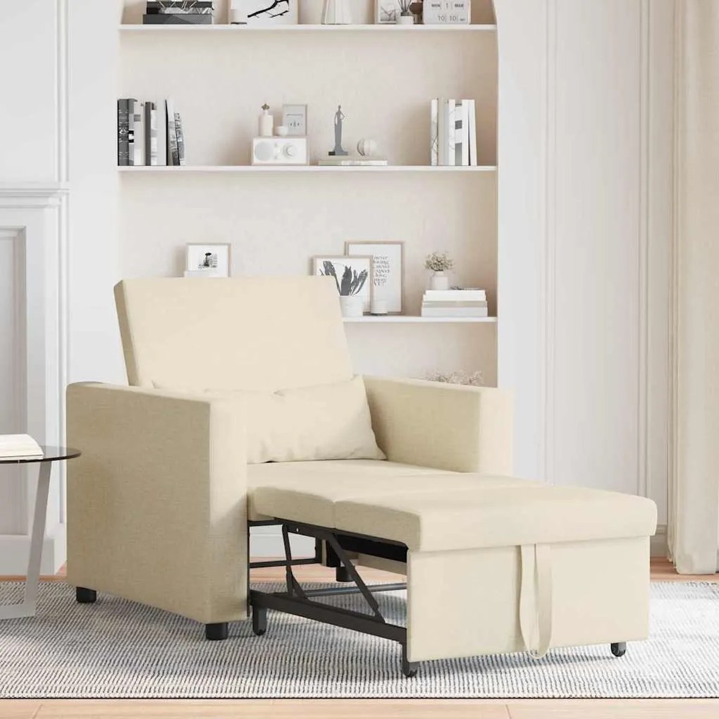 vidaXL Μονός καναπές-κρεβάτι Κρεμ 90 x 165 x 87 εκ. ύφασμα