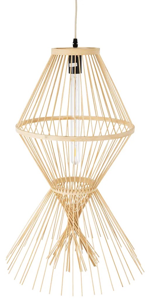 GloboStar YOSHI 01928 Boho Κρεμαστό Φωτιστικό Οροφής Μονόφωτο 1 x E27 AC220-240V IP20 - Φ35 x Υ60cm - Μπεζ Ξύλινο Πλέγμα - 5 Χρόνια Εγγύηση