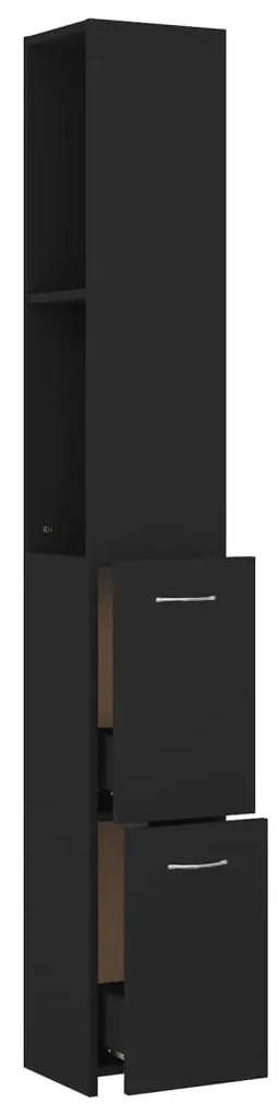 vidaXL Ντουλάπι Μπάνιου Μαύρο 25x26,5x170 εκ. Επεξεργασμένο Ξύλο