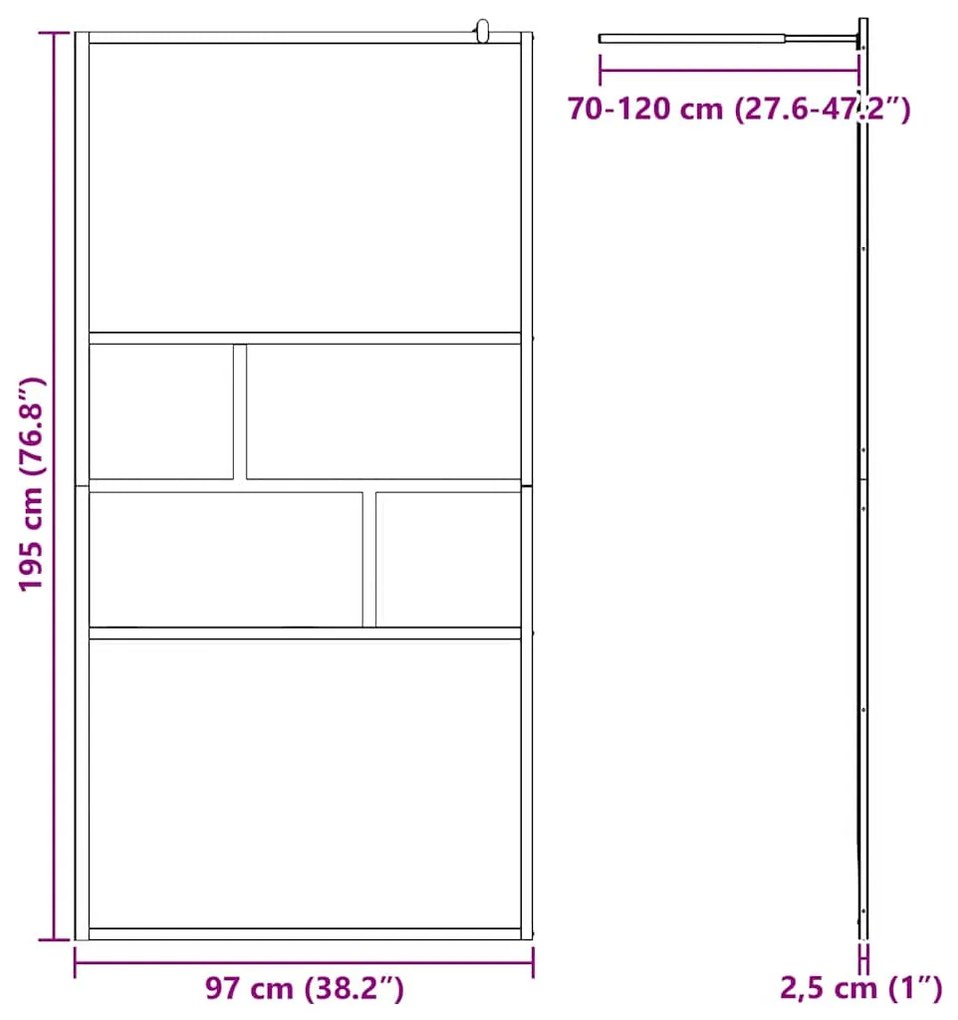 vidaXL Τοίχος Ντους Walk-in Μαύρο 80 x 195 x 0.5 εκ.