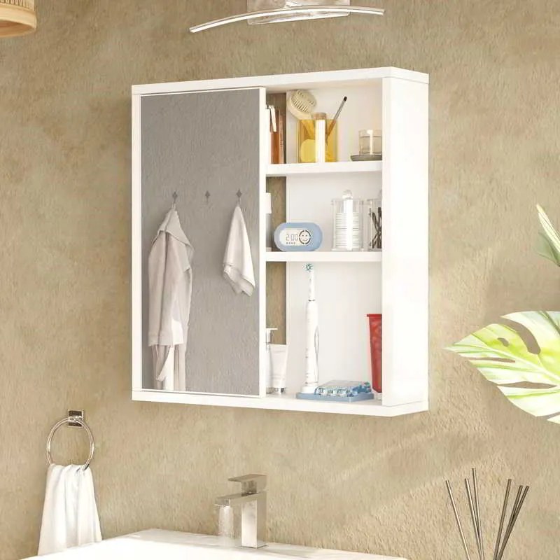 Ντουλάπι μπάνιου Bagno με καθρέπτη pakoworld σε λευκή απόχρωση 60x14.5x63.6εκ