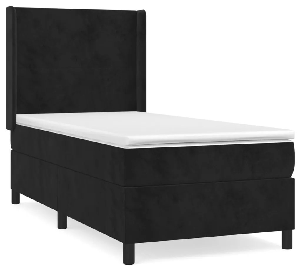 vidaXL Κρεβάτι Boxspring με Στρώμα Μαύρο 100x200 εκ. Βελούδινο