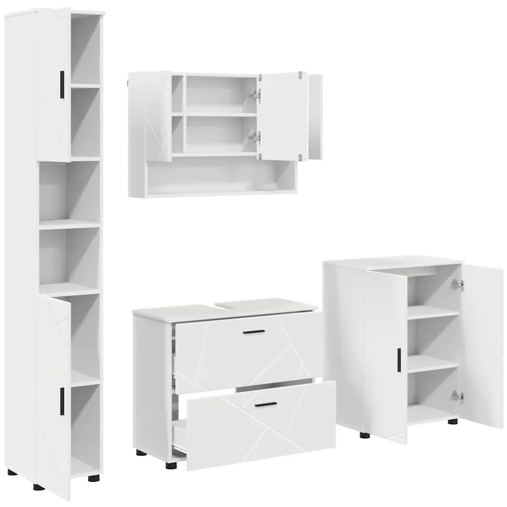 vidaXL Σετ Επίπλων Μπάνιου με συρτάρι με ράφι Επιτοίχιο 4 pcs Λευκό