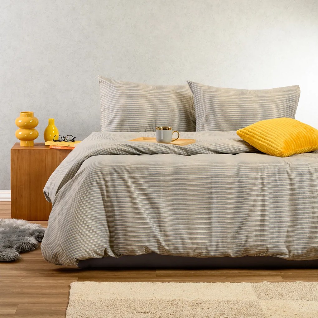 Φανελένια Σεντόνια Διπλά (Σετ) Melinen Winter Line Trinity Grey Μπεζ Με Λάστιχο 150x200+30