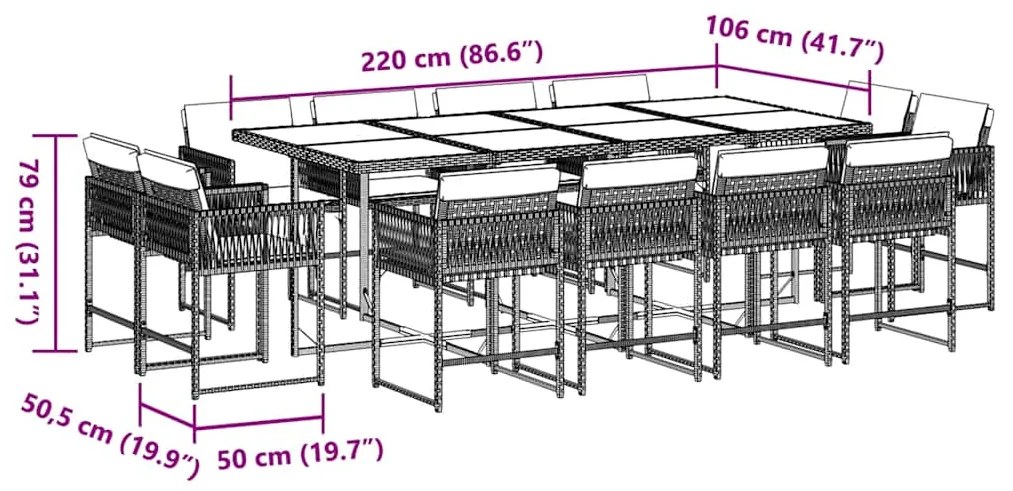 vidaXL Σετ Τραπεζαρίας Κήπου 13 τεμ. Μπεζ Συνθ. Ρατάν με Μαξιλάρια