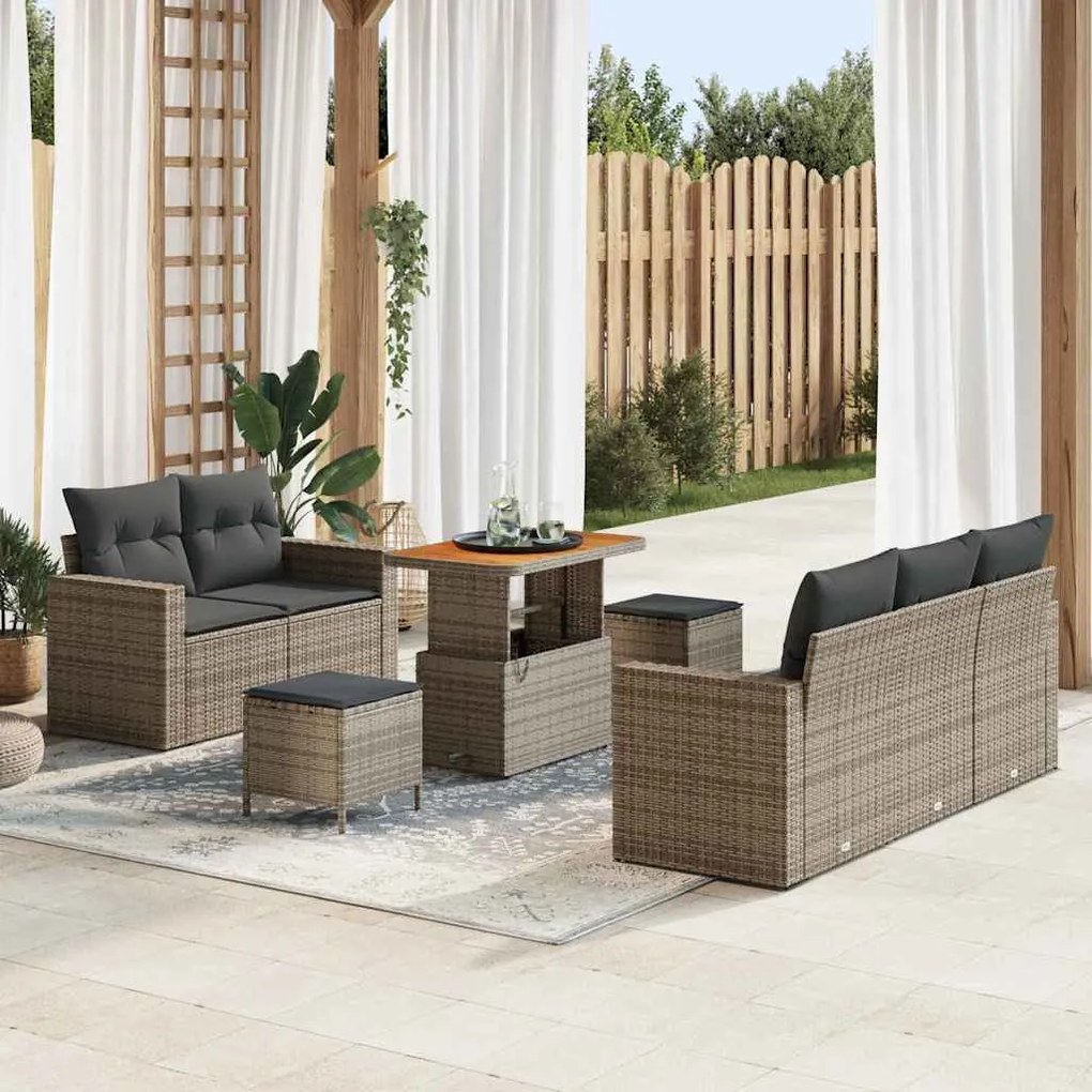 vidaXL Σετ Καναπέ Κήπου Ρυθμιζόμενο ύψος 8 pcs Γκρι συνθετικό ρατάν