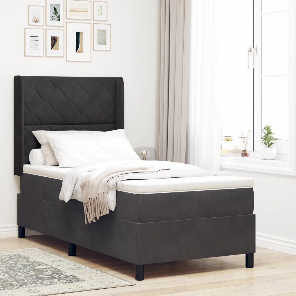 vidaXL Κρεβάτι Box Spring με Στρώμα & LED Μαύρο 90x200 εκ Βελούδο