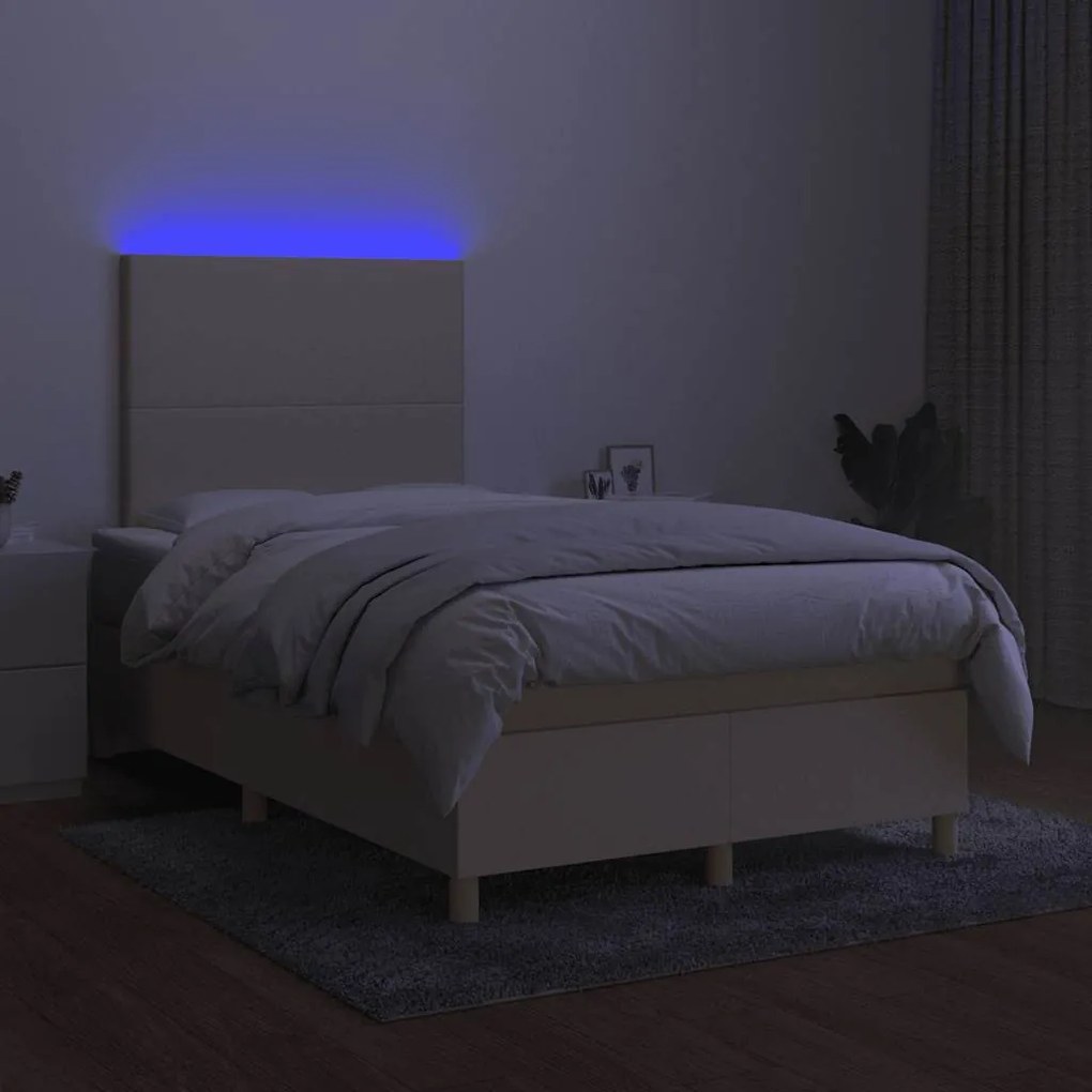 vidaXL Κρεβάτι Boxspring με Στρώμα & LED Κρεμ 120x190 εκ. Υφασμάτινο