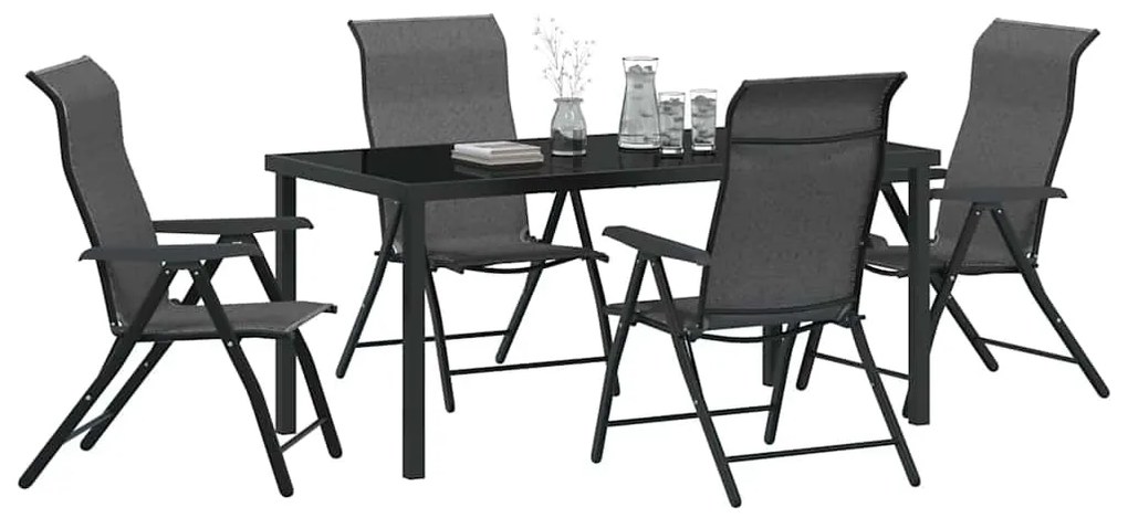 vidaXL Σέτ φαγητού για κήπο Ρυθμιζόμενο ύψος 5 pcs Γκρι Πολυ ράταν