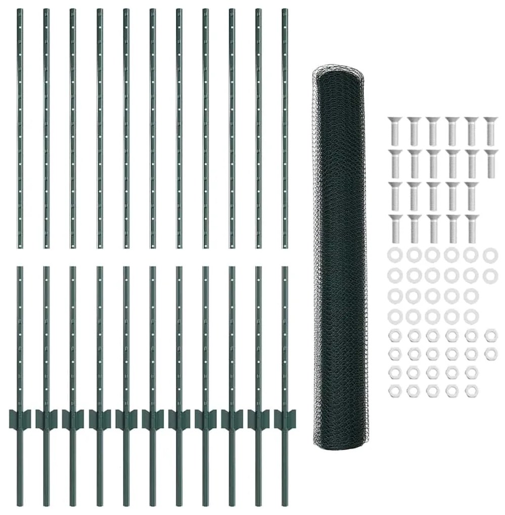 vidaXL Φράκτης με Στυλό Πράσινο 120x2500 cm Ατσάλι