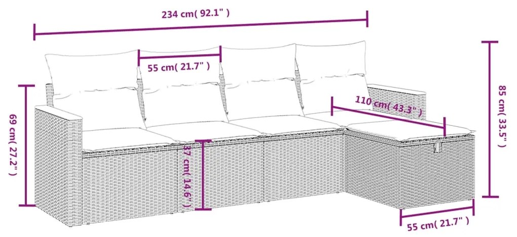 vidaXL Σαλόνι Κήπου 5 Τεμαχίων Γκρι από Συνθετικό Ρατάν με Μαξιλάρια